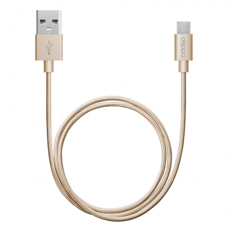 Deppa Alum USB Type-C - USB Type-C, алюминий/нейлон, USB 2.0, 3A, 1.2м, 1.2м, золото, Deppa 7 Кабель DEPPA - krselo-experts.ru – фото 1