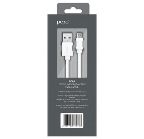 PERO DC-03 micro-USB, 2А, 2м, белый Дата-кабель  PERO - krselo-experts.ru – фото 1