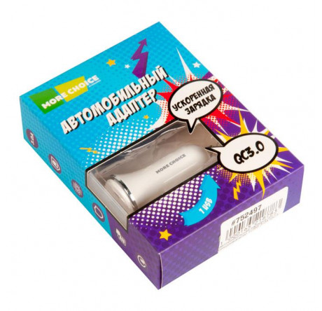 More choice AC22QC 1USB 3.0A QC3.0 АЗУ быстрая зарядка белый MORE CHOICE - krselo-experts.ru – фото 1