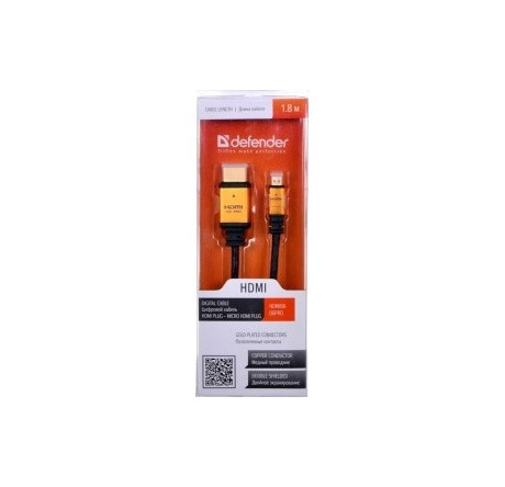 Defender HDMI08-04PRO HDMI-MicroHDMI M-M, ver1.4, 1м Цифровой кабель  Defender - krselo-experts.ru – фото 1