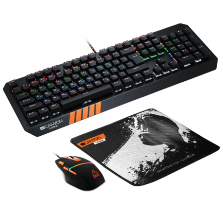 Canyon 3in1 Gaming set Keyboard with rainbow LED(104 keys), Mouse with RGB(DPI 800/160 Игровой набор CANYON - krselo-experts.ru – фото 1